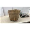 Image 7 : Handmade Woven Wicker Basket and Crocheted Striped Blanket in Green, White, Maroon and Grey