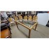 Image 1 : Vintage Rattan and Glass Dining Table With Six Fan-Back Chairs, Tropical Style, Circa 1970s-1980s