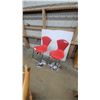 Image 1 : Pair of Modern Adjustable Bar Stools with Red Upholstered Contoured Seats and Chrome Pedestal Bases