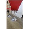 Image 4 : Pair of Modern Adjustable Bar Stools with Red Upholstered Contoured Seats and Chrome Pedestal Bases