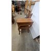 Image 4 : Vintage Lyre-Back Gossip Bench with Blue Striped Upholstered Seat and Side Table