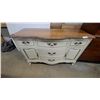Image 1 : French Provincial Style Dresser with Serpentine Wood Top, Painted Finish, and Brass Hardware