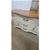 Image 4 : French Provincial Style Dresser with Serpentine Wood Top, Painted Finish, and Brass Hardware