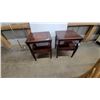 Image 1 : Pair of Regency Revival Mahogany Two-Tier Side Tables with Tooled Leather Tops and Fluted Legs