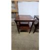 Image 2 : Pair of Regency Revival Mahogany Two-Tier Side Tables with Tooled Leather Tops and Fluted Legs