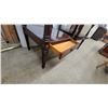 Image 6 : Pair of Regency Revival Mahogany Two-Tier Side Tables with Tooled Leather Tops and Fluted Legs