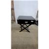 Image 1 : Black Campaign-Style Side Table with Single Drawer and X-Base 24 x 19 x 13"