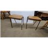 Image 1 : Pair of Vintage Mid-Century Utility Stools with Tan Faux Leather Seats and Metal Legs Stacking