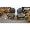 Image 1 : Pair of Mid-Century Modern Curved Wood Armchairs with Green Diamond Pattern Upholstery