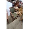 Image 4 : Pair of Mid-Century Modern Curved Wood Armchairs with Green Diamond Pattern Upholstery