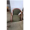 Image 6 : Pair of Mid-Century Modern Curved Wood Armchairs with Green Diamond Pattern Upholstery