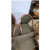 Image 7 : Pair of Mid-Century Modern Curved Wood Armchairs with Green Diamond Pattern Upholstery