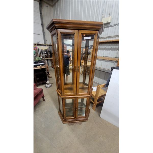 Traditional Wooden Curio Cabinet With Upper and Lower Glass Doors and Mirrored Back 72 x 35 x 11"
