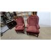 Image 1 : Pair of Classic Wingback Armchairs in Burgundy Ribbed Upholstery