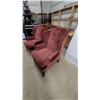 Image 2 : Pair of Classic Wingback Armchairs in Burgundy Ribbed Upholstery
