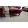 Image 5 : Pair of Classic Wingback Armchairs in Burgundy Ribbed Upholstery
