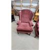 Image 6 : Pair of Classic Wingback Armchairs in Burgundy Ribbed Upholstery