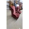 Image 7 : Pair of Classic Wingback Armchairs in Burgundy Ribbed Upholstery