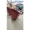 Image 8 : Pair of Classic Wingback Armchairs in Burgundy Ribbed Upholstery