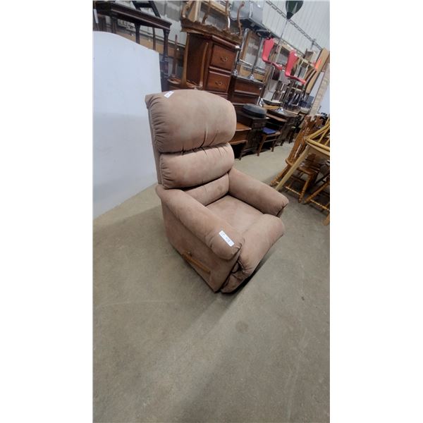 Brownish Overstuffed Fabric Manual Recliner Chair