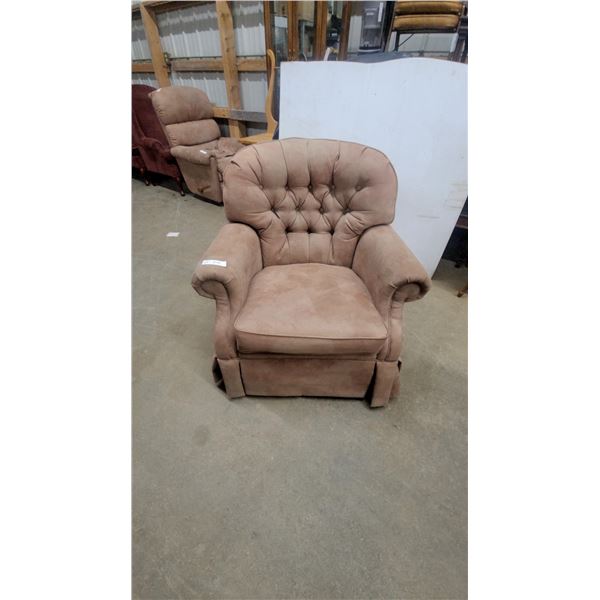 Beige Upholstered Tufted Back Armchair Swivel /Rocker