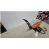 Image 2 : Mounted Steer Horns with Tooled Leather Wrap and Decorative Spurs on Wooden Plaque with Horse Shoe