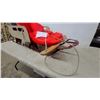Image 3 : Vintage Wooden Child's Sled with Red Metal Runners and Faux Fur Cushion
