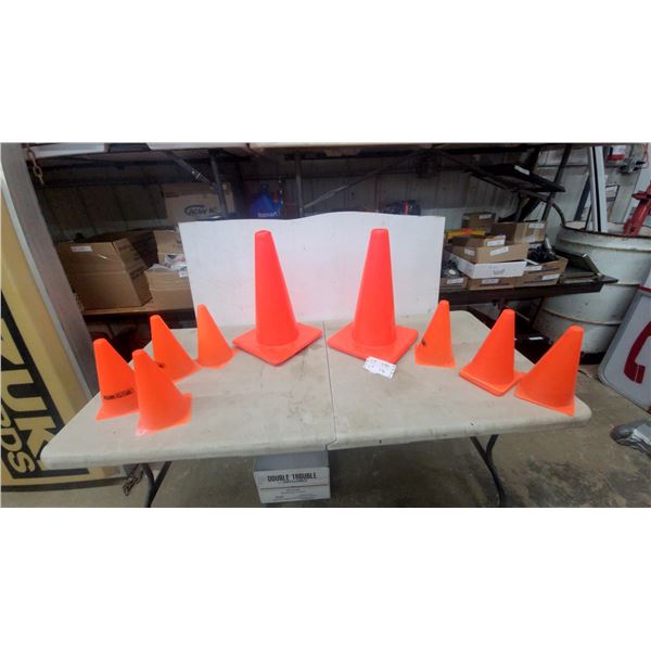 Assorted Orange Traffic Cones Including Runn Golf Agility Disc Cones and Larger Standard Cone