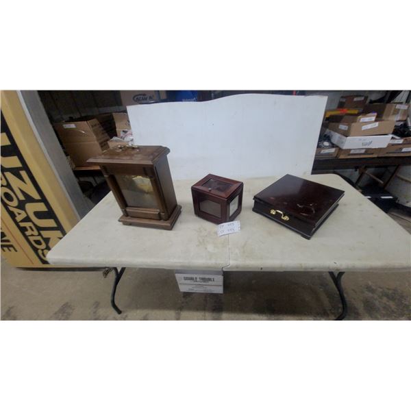 Howard Miller Quartz Mantel Clock with Wooden Case, Brass Handle, and Roman Numeral Dial Plus