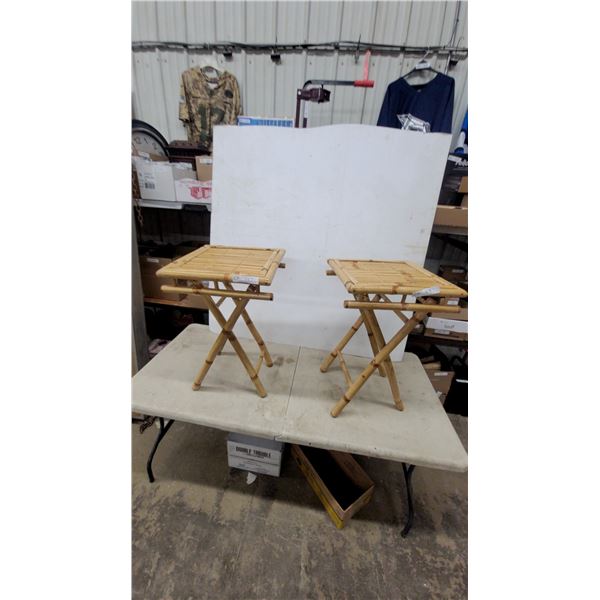Pair of Bamboo Folding Side Tables with Slatted Tops and X-Frame Legs 25 x 15 x 15"