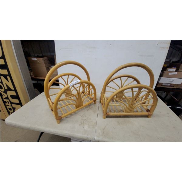 Pair of Natural Rattan Magazine Racks with Arched Handles and Slatted Bottoms