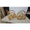 Image 1 : Pair of Natural Rattan Magazine Racks with Arched Handles and Slatted Bottoms