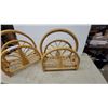 Image 2 : Pair of Natural Rattan Magazine Racks with Arched Handles and Slatted Bottoms