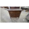 Image 2 : Antique Oak Washstand with Mirror and Towel Rack Cabinet Doors 66 x 30 x 18"