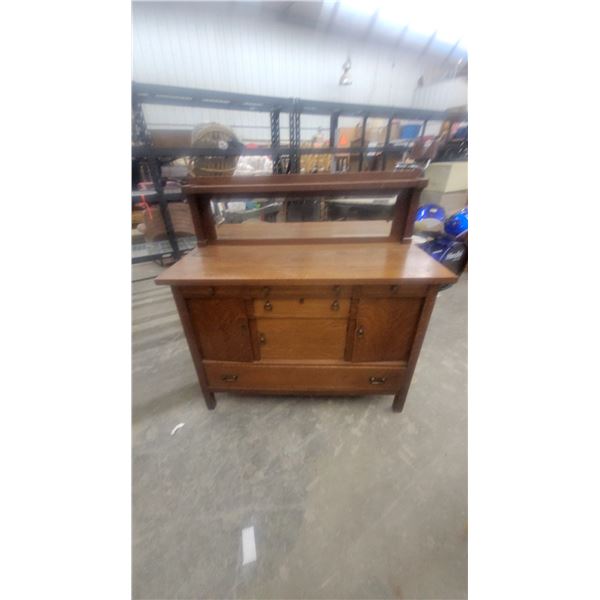 Antique Mission Style Quarter-Sawn Oak Sideboard with Mirror Hutch Top 54 x 54 x 22"