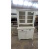 Image 1 : Antique Two-Piece Kitchen Painted Step Back Cabinet, White, Glass-Paned Doors, Two Drawers