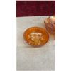 Image 2 : 3 Pieces of Marigold Carnival Glass: Dugan Poppy Show, Northwood Grape and Cable, Fenton Rose Show