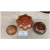 Image 7 : 3 Pieces of Marigold Carnival Glass: Dugan Poppy Show, Northwood Grape and Cable, Fenton Rose Show