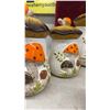 Image 4 : Vintage Ceramic Mushroom Kitchenware Set: Lidded Canisters, Mugs, Creamer