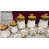 Image 7 : Vintage Ceramic Mushroom Kitchenware Set: Lidded Canisters, Mugs, Creamer