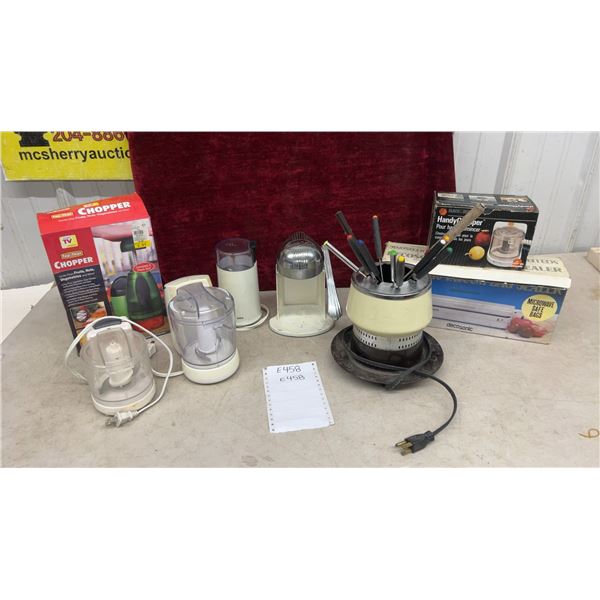 Vintage Electric Fondue Pot, Choppers, Hand Mixer, Food Processor, Bag Sealer and More