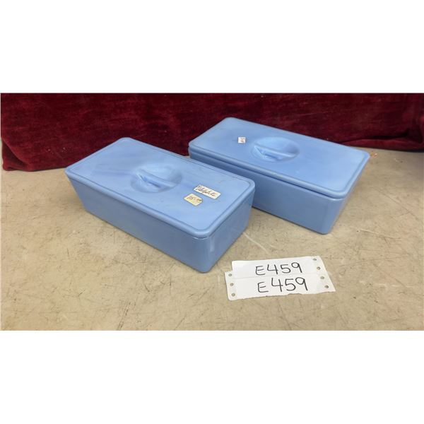 Pair of Vintage Jeannette Glass Delphite Blue Rectangular Lidded Refrigerator Dishes, 1930s-1950s