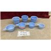 Image 1 : Six Pieces of Vintage Delphite Blue Milk Glass: Four Tab-Handle Measuring Cups, Three Cups