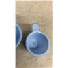 Image 6 : Six Pieces of Vintage Delphite Blue Milk Glass: Four Tab-Handle Measuring Cups, Three Cups