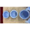 Image 8 : Six Pieces of Vintage Delphite Blue Milk Glass: Four Tab-Handle Measuring Cups, Three Cups