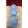 Image 6 : Set of Three Jeannette Glass Delphite Blue Ribbed Nesting Mixing Bowls, Late 1930s