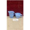 Image 1 : Jeannette Glass Delphite Blue Sunflower Bottom 2-Cup Measuring Cup and Creamer, 1930s