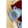 Image 6 : Jeannette Glass Delphite Blue Sunflower Bottom 2-Cup Measuring Cup and Creamer, 1930s