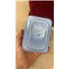 Image 5 : Vintage Pyrex Delphite Blue Glass Ribbed Lid Refrigerator Dish, Pepper Shaker, Juicer