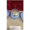 Image 7 : Vintage Pyrex Delphite Blue Glass Ribbed Lid Refrigerator Dish, Pepper Shaker, Juicer